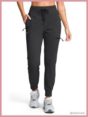 Women's Fleece Lined Joggers Hiking Pants 4 Zipper Pockets High Waist